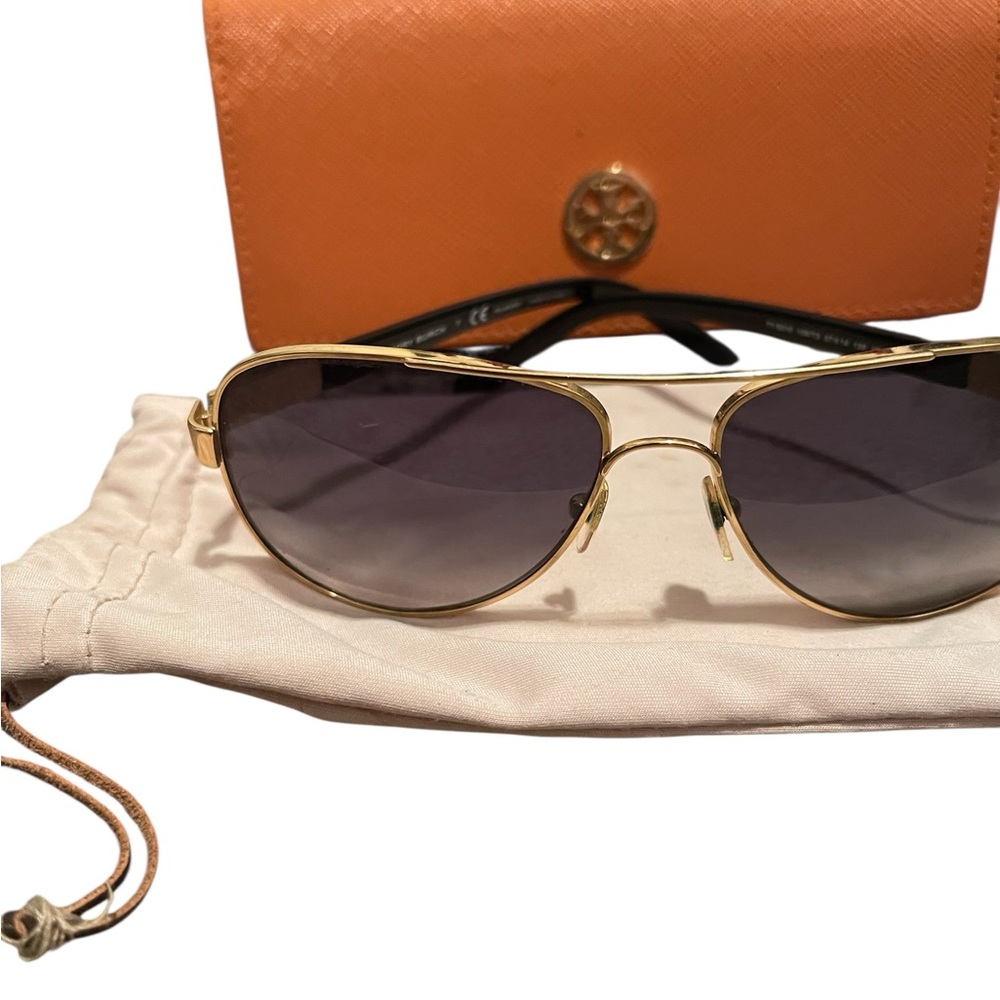 Tory Burch Gold Aviator Sunglasses with Case - Picture 7 of 7